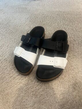 Birkenstock Black and White Two-Tone Arizona Slides